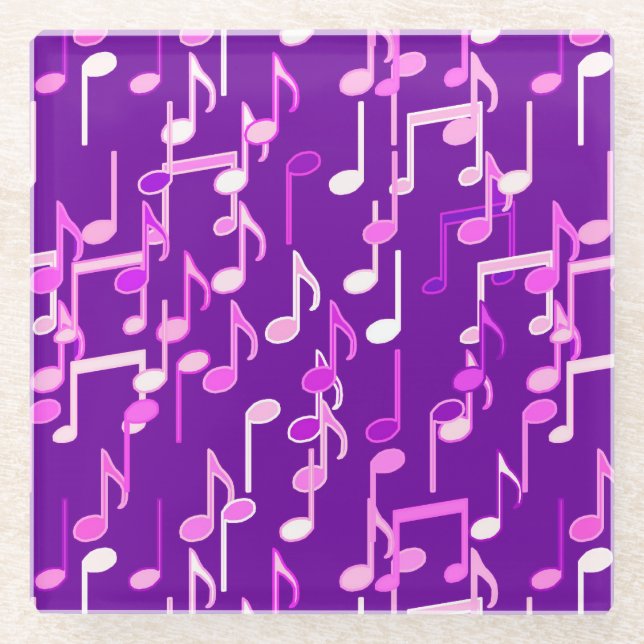 Musical Notes print - violet purple, multi Glass Coaster (Front)