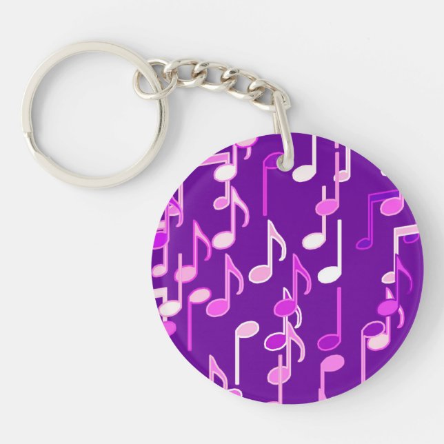 Musical Notes print - violet purple, multi Key Ring (Front)
