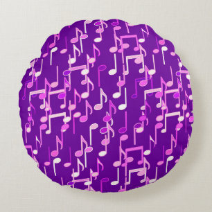 Musical Notes print - violet purple, multi Round Cushion