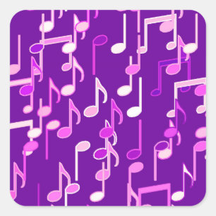 Musical Notes print - violet purple, multi Square Sticker