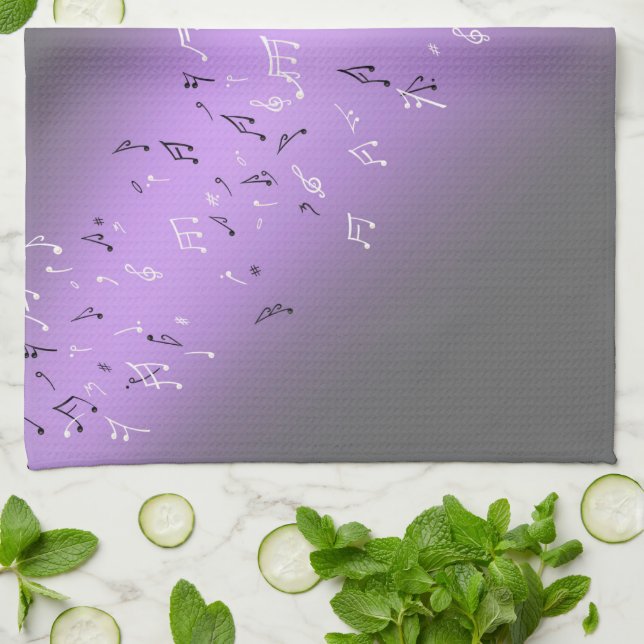 Musical Notes Purple Glow Tea Towel  (Folded)