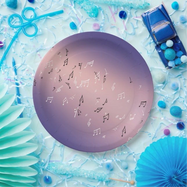 Musical Notes Purple Moonlight Paper Plate (Party)