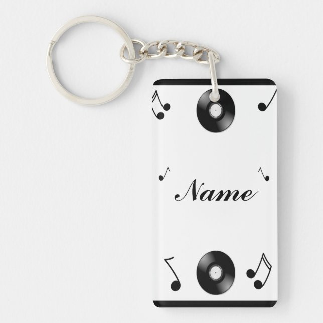 Musical Notes & Records - Personalise Key Ring (Front)