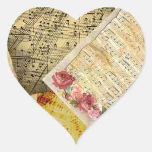 Musical Notes Sheet Music and Roses Heart Sticker