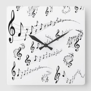 Musical notes square wall clock