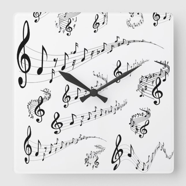 Musical notes square wall clock (Front)