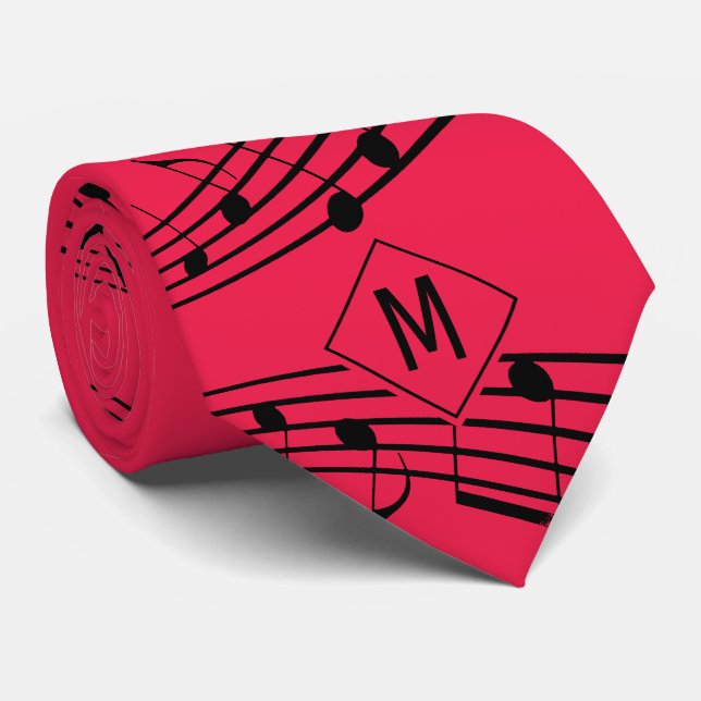 MUSICAL NOTES Staves | Red Black | Monogram Tie (Rolled)