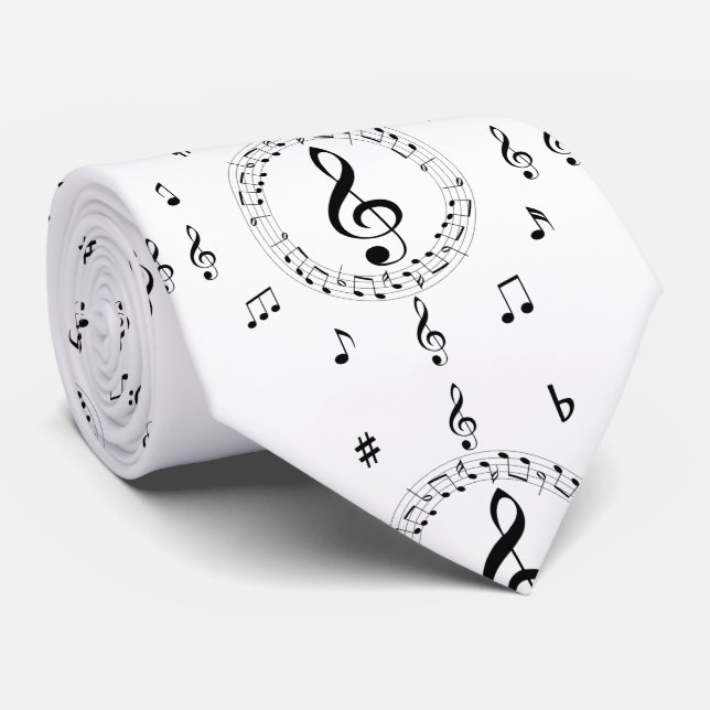 Musical Notes, Stylish, Black and White Tie (Rolled)
