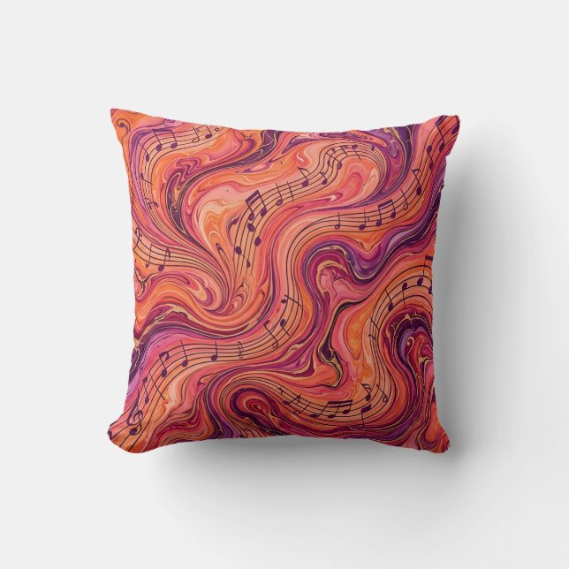 Musical Notes Sunset Throw Pillow (Front)