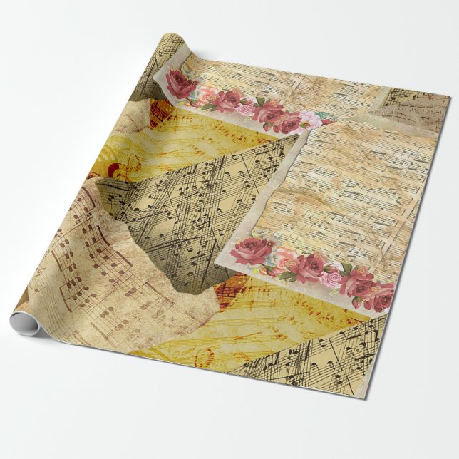 Musical Notes Vintage Sheet Music Gift Wrapping Paper (Unrolled)