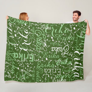 Musical Notes with Name on Green Fleece Blanket
