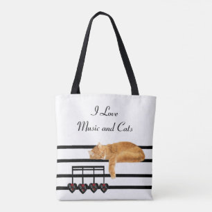 Musical orange tabby kitty cat tote bag