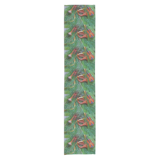Musical ornaments on greenery short table runner (Front)