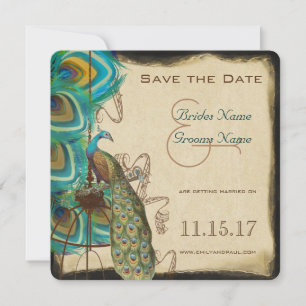 Musical Peacock Bird Cage Feather Save the Date