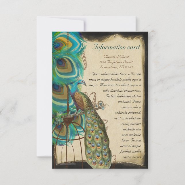 Musical Peacock Bird Cage Feather Wedding Invite (Front)