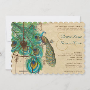 Musical Peacock Bird Cage Feather Wedidng Invitate Invitation