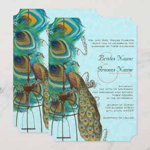 Musical Peacock Bird Cage Feather Wedidng Invitate Invitation