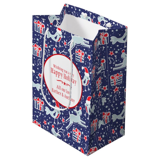 Musical personalised Christmas gift bags (Front Angled)