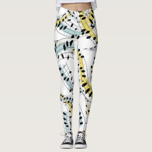 Musical Phrases: Cheerful White Background. Leggings