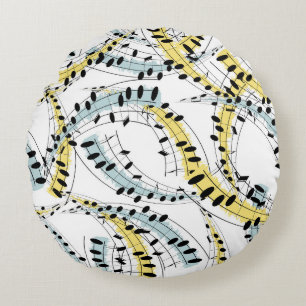 Musical Phrases: Cheerful White Background. Round Cushion