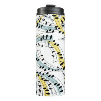 Musical Phrases: Cheerful White Background. Thermal Tumbler