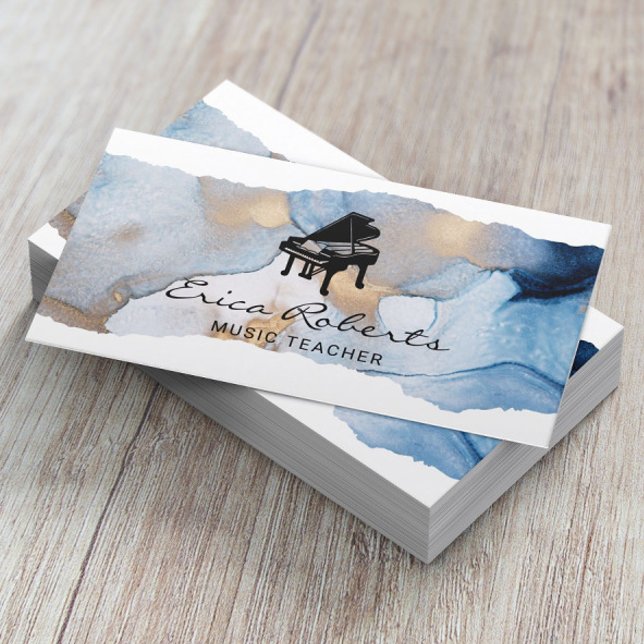 Musical Piano Logo Modern Watercolor Music Business Card (Creator Uploaded)