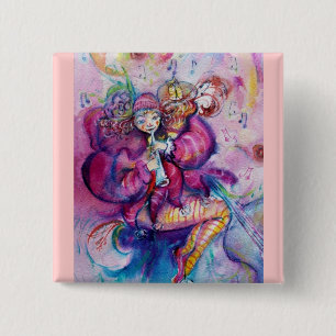 MUSICAL PINK CLOWN 15 CM SQUARE BADGE