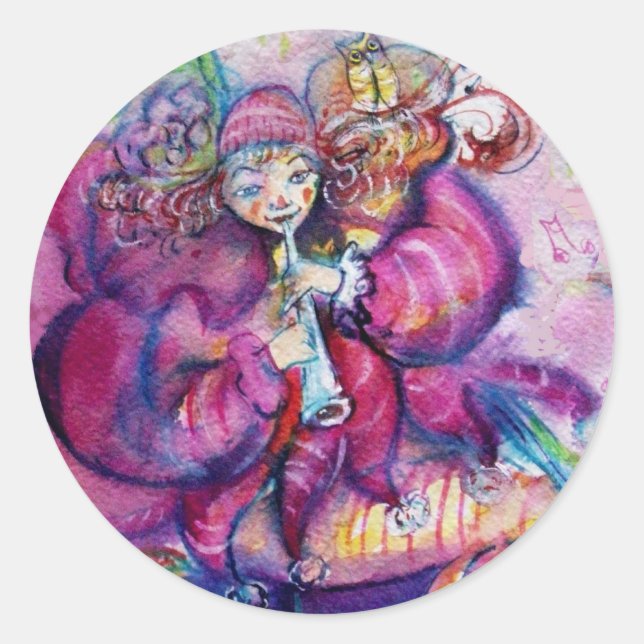 MUSICAL PINK CLOWN CLASSIC ROUND STICKER (Front)
