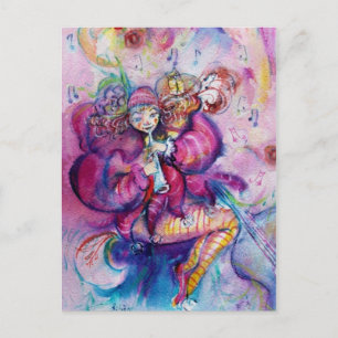MUSICAL PINK CLOWN POSTCARD