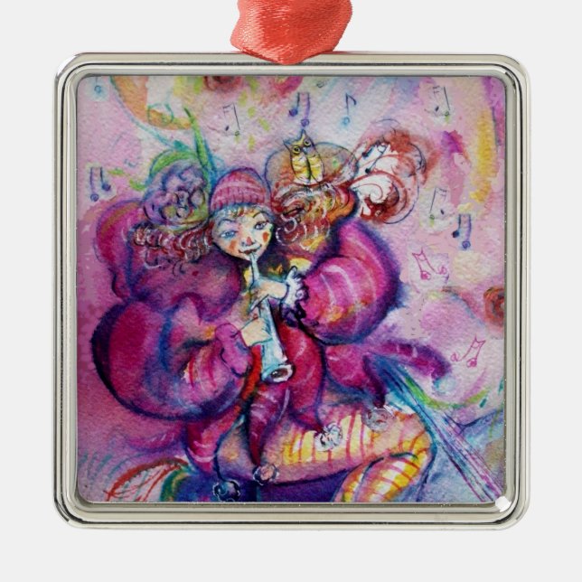 MUSICAL PINK CLOWN WITH OWL METAL TREE DECORATION (Front)