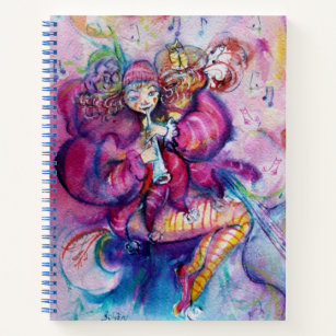 MUSICAL PINK CLOWN WITH OWL NOTEBOOK
