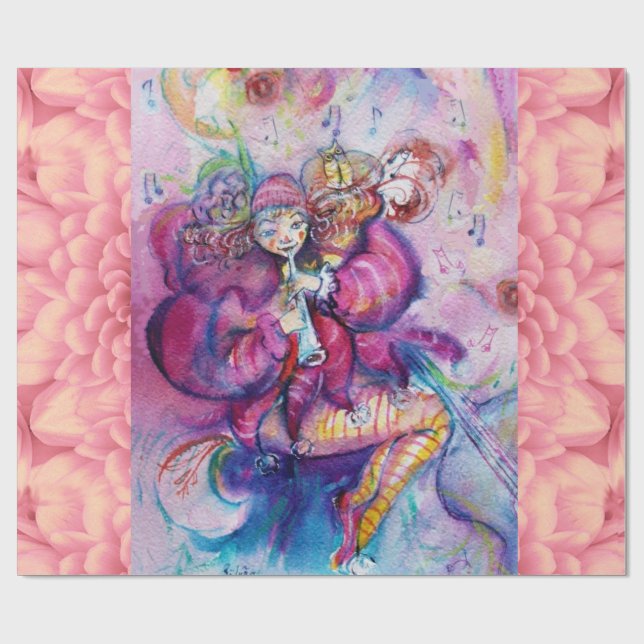 MUSICAL PINK CLOWN WITH OWL WRAPPING PAPER (Flat)