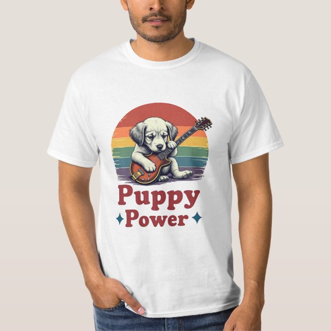 Musical Puppy Power - Cute Dog With Guitar T-Shirt (Front)