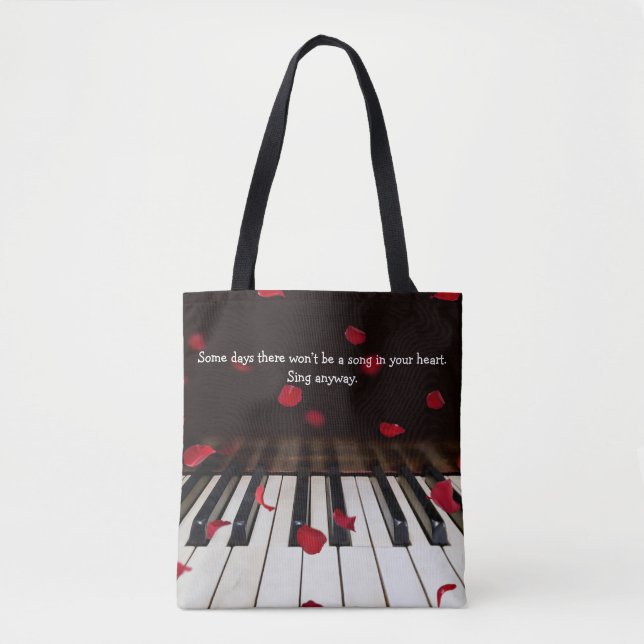 Musical Quote on Piano Keys Tote Bag (Front)