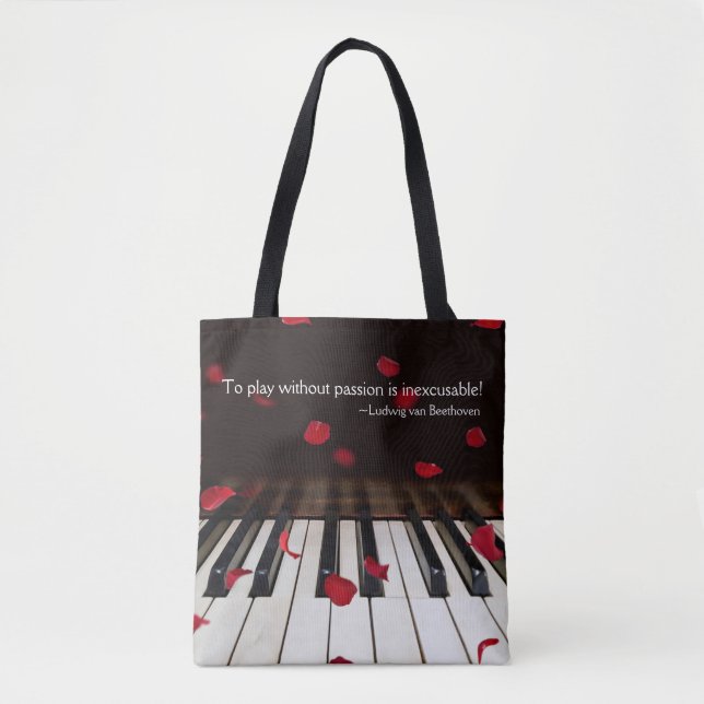 Musical Quote on Piano Keys Tote Bag (Front)
