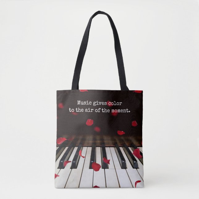 Musical Quote on Piano Keys Tote Bag (Front)
