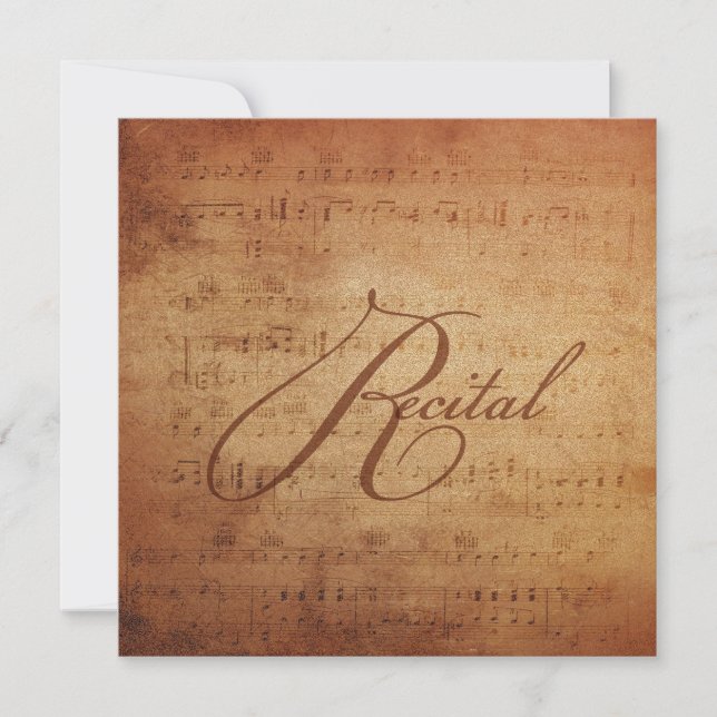 Musical Recital Antique Sheet Music Personalised Invitation (Front)
