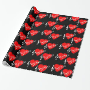 Musical Red Hearts Wrapping Paper