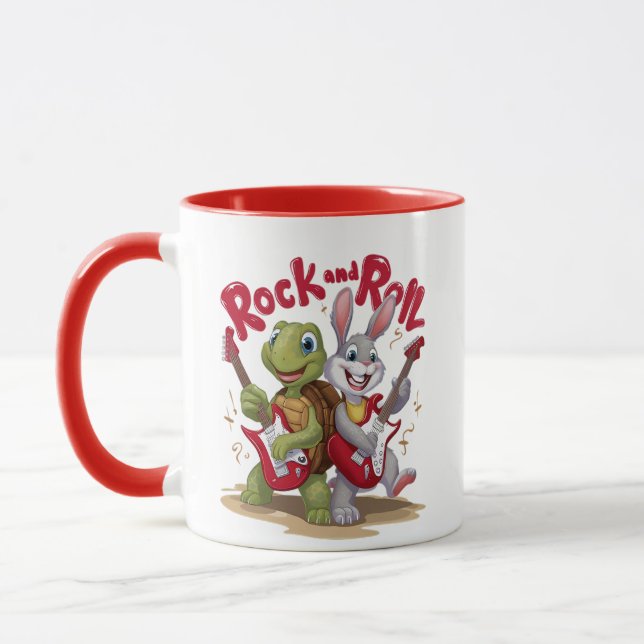 Musical Reptile and Hare Rock Out Roll Mug (Left)