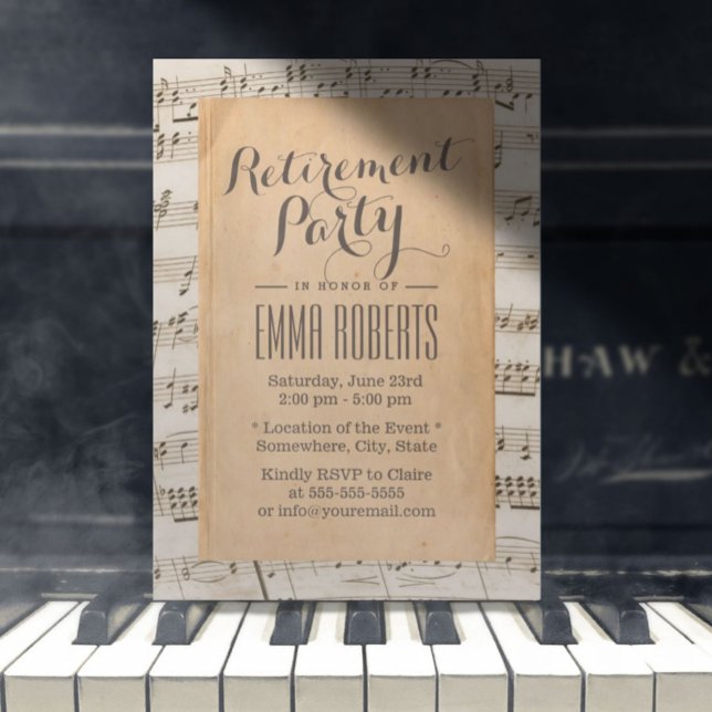 Musical Retirement Party Vintage Old Music Notes Invitation (Creator Uploaded)