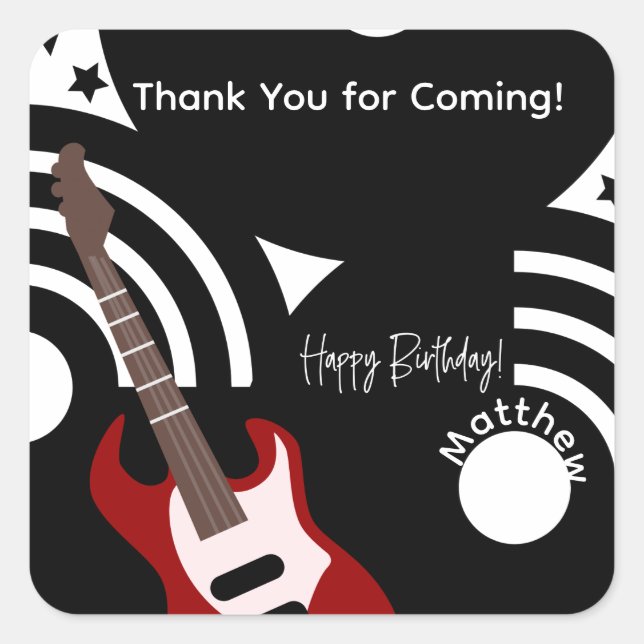 Musical Rock Star Electric Guitar Birthday Square Sticker (Front)