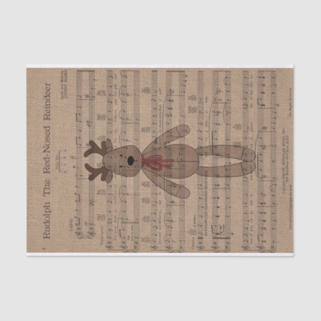 Musical Rudolph Red Nose Reindeer Teddy Bear Tissue Paper (Front)