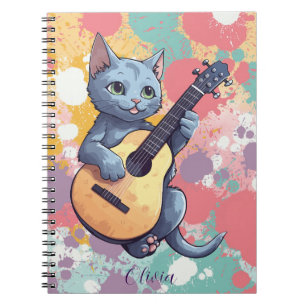 Musical Russian Blue Cat Notebook with Guitar 