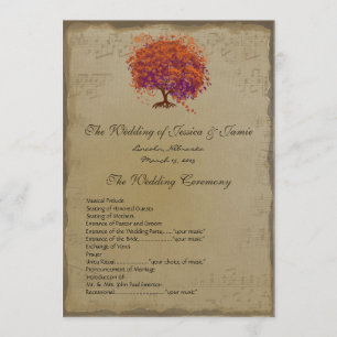 Musical Rustic Forest Red Heart Tree Wedding Programme
