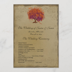 Musical Rustic Forest Red Heart Tree Wedding  Programme