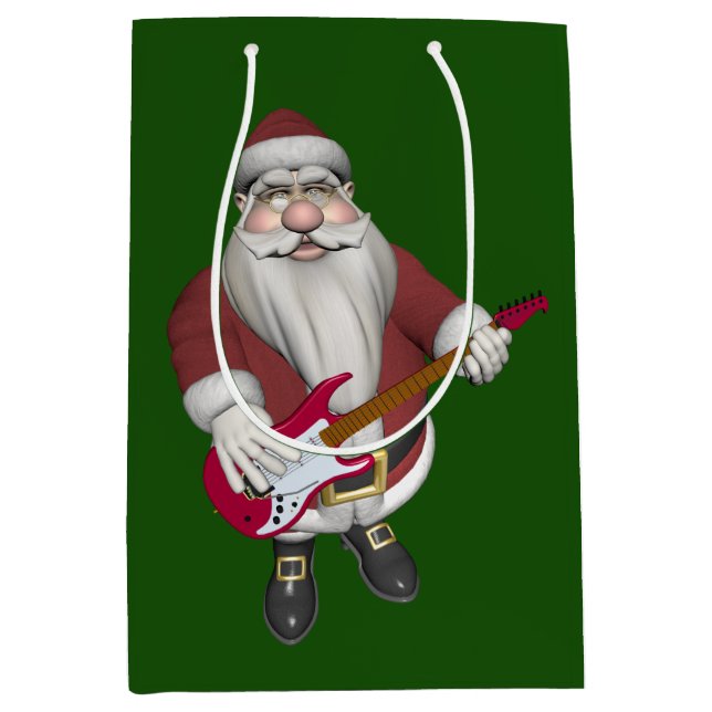 Musical Santa Claus With Red Electric Guitar Medium Gift Bag (Front)