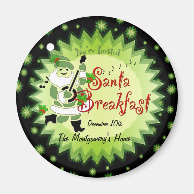 Musical Santa Elf Breakfast Invitation Magnet (Front)
