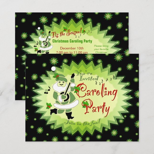 Musical Santa Elf Christmas Caroling Party Invitat Invitation (Front/Back)