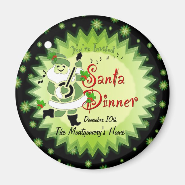 Musical Santa Elf Christmas Dinner Invitation Magn Magnet (Front)