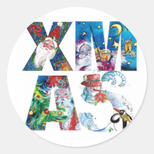 MUSICAL SANTA  XMAS PARTY / PENGUIN'S SERENADE CLASSIC ROUND STICKER